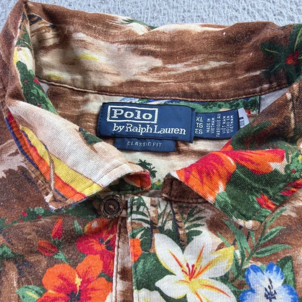 VTG Polo Ralph Lauren Loop Collar Hawaiian Shirt Mens XL Classic Fit Linen Blend - Picture 5 of 11